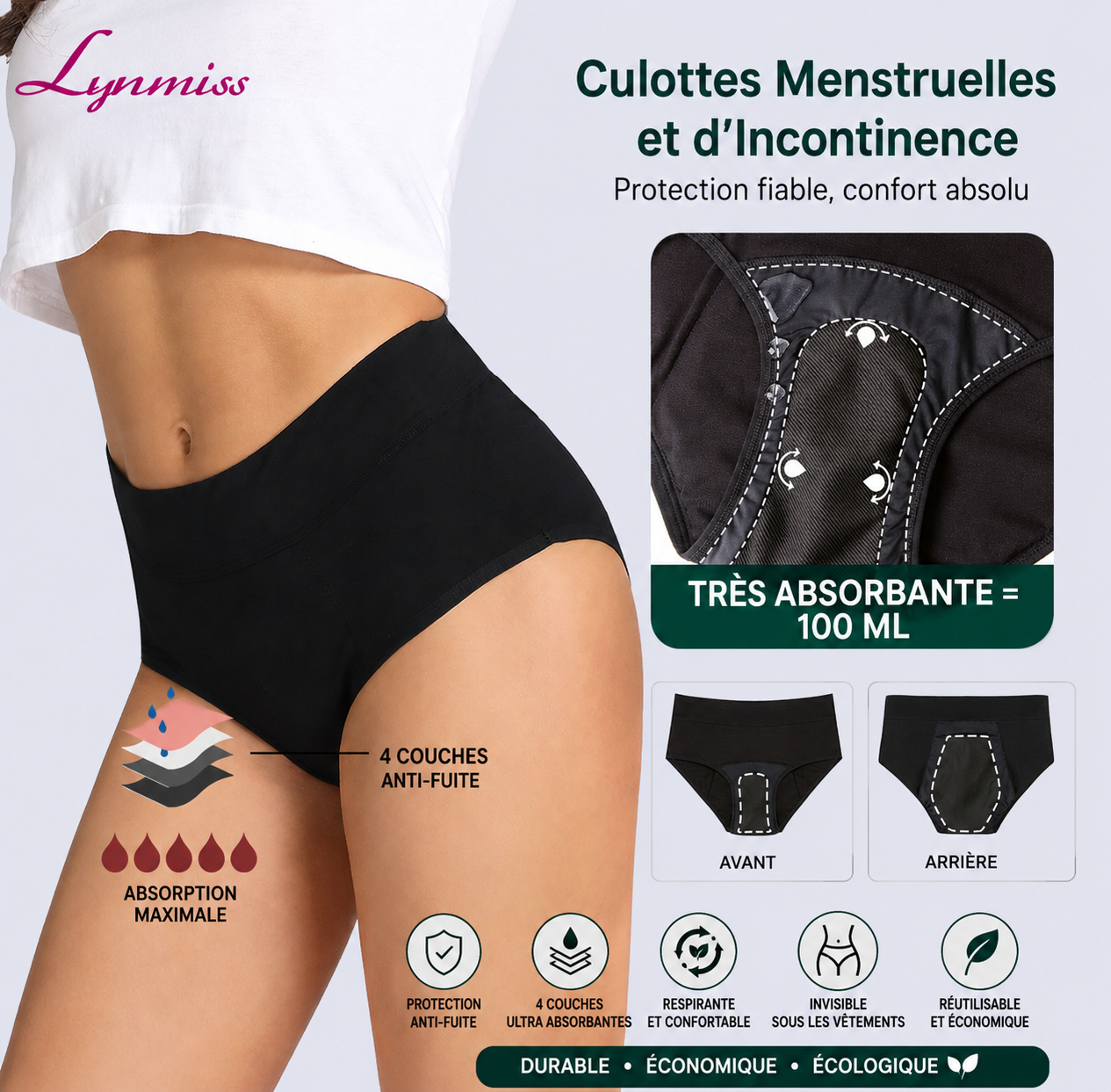 2 Culotte Menstruelle + 2 Patchs Anti-Règles Douloureuses OFFERTS 🎁