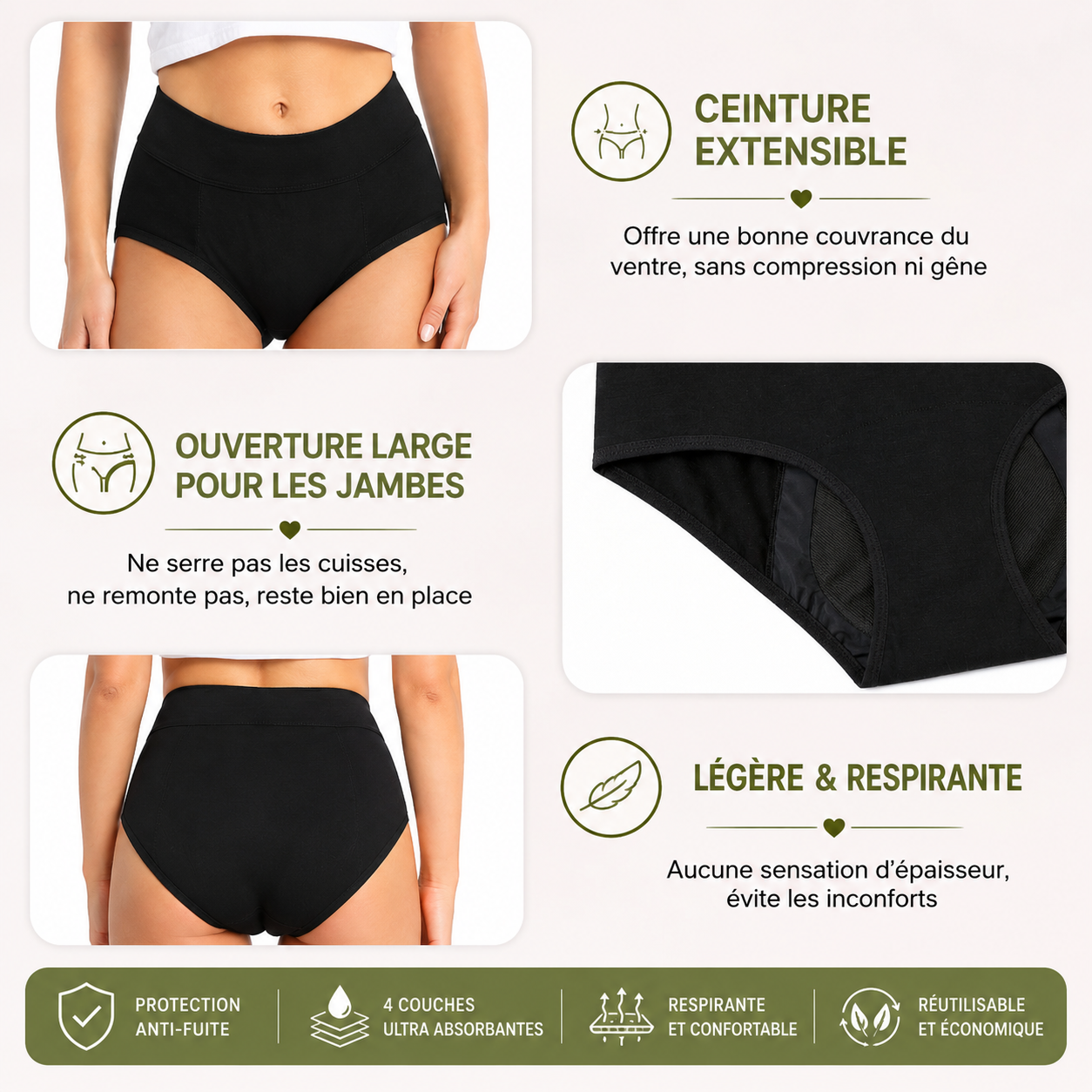 2 Culotte Menstruelle + 2 Patchs Anti-Règles Douloureuses OFFERTS 🎁